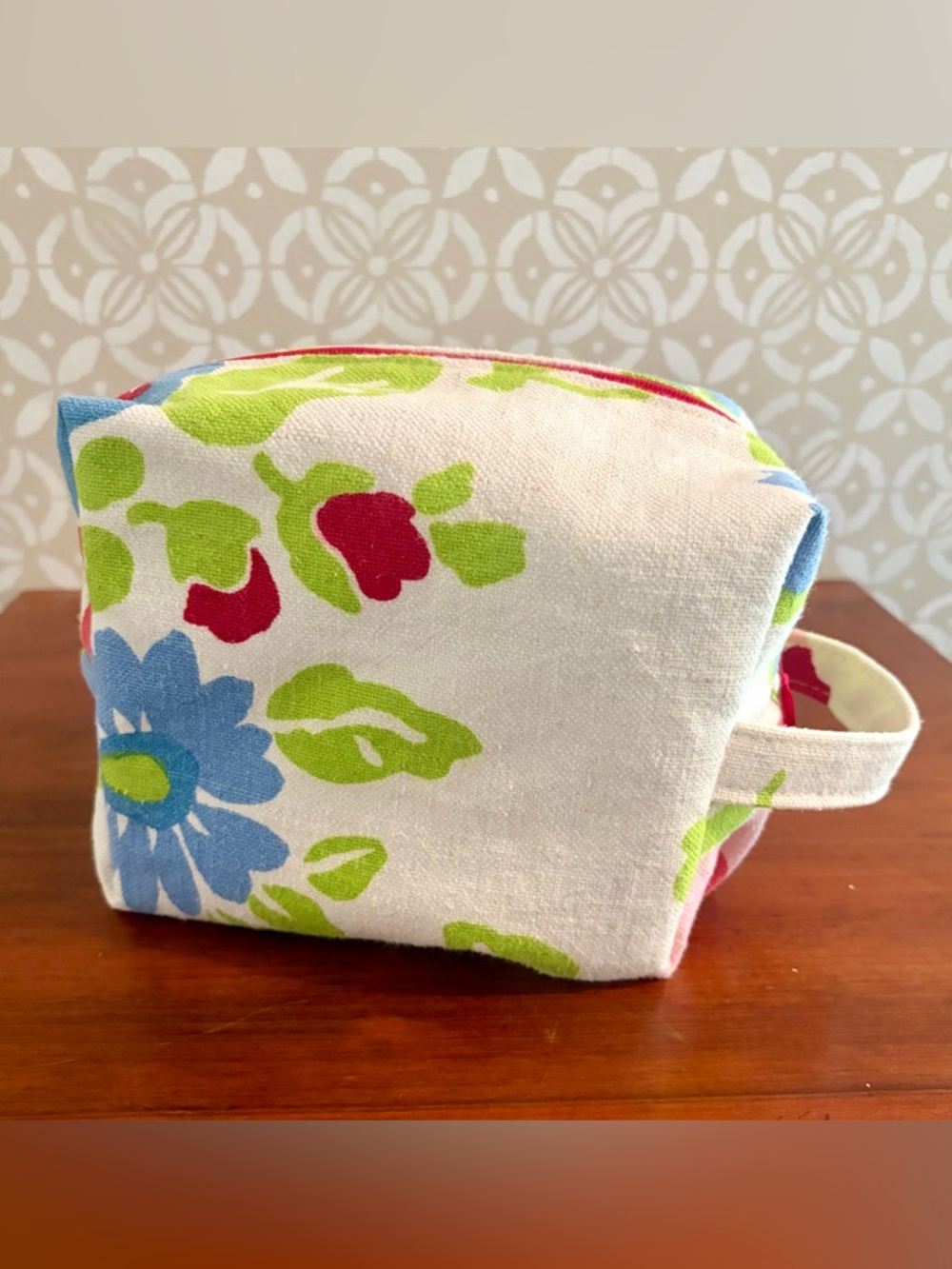 Handmade Floral Canvas Dopp-Style Zip Pouch